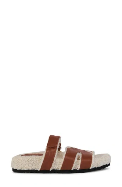Azalea Wang Dovey Faux Shearling Slide Sandal In Brown