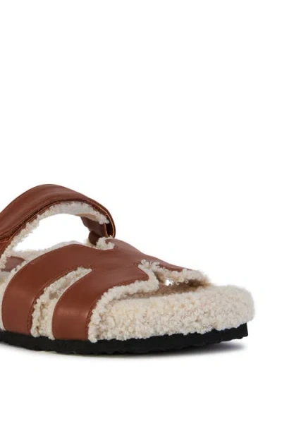Azalea Wang Dovey Faux Shearling Slide Sandal In Brown