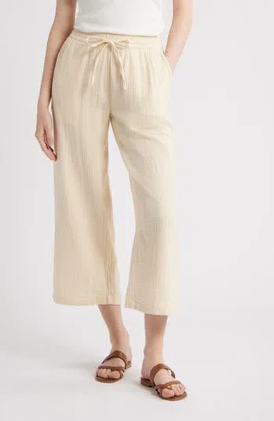 Caslon ® Drawstring Wide Leg Linen Blend Pants In Brown