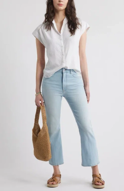 Caslon ® Easy Cap Sleeve Linen Blend Button-up Shirt In White