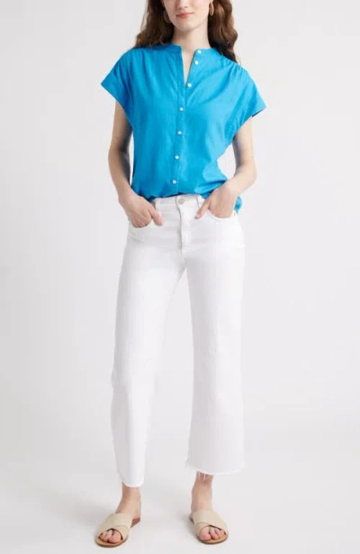 Caslon ® Easy Cap Sleeve Linen Blend Button-up Shirt In Blue