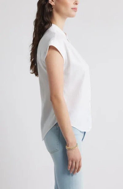 Caslon ® Easy Cap Sleeve Linen Blend Button-up Shirt In White