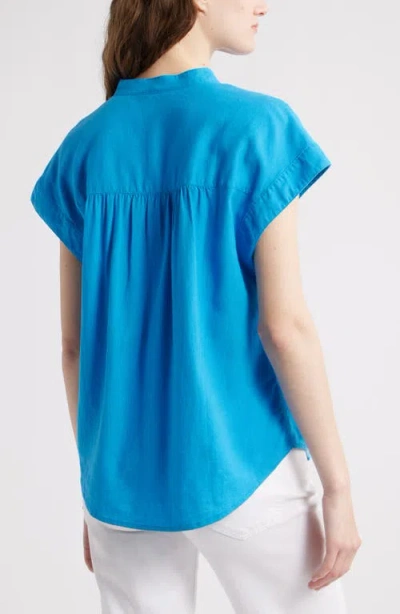 Caslon ® Easy Cap Sleeve Linen Blend Button-up Shirt In Blue