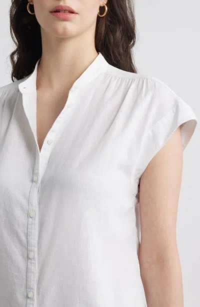 Caslon ® Easy Cap Sleeve Linen Blend Button-up Shirt In White