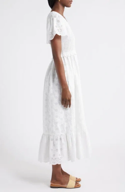 Caslon ® Eyelet Smocked Flutter Sleeve Maxi Dress In White