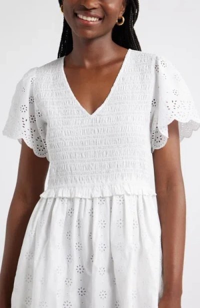 Caslon ® Eyelet Smocked Flutter Sleeve Maxi Dress In White