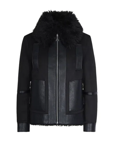 Patrizia Pepe Deep Green Reversible Short Fluffy Jacket In Black