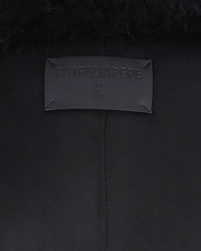 Patrizia Pepe Deep Green Reversible Short Fluffy Jacket In Black