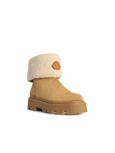 Moncler Aurea Suede And Shearling Mid Ankle Boots In Multi