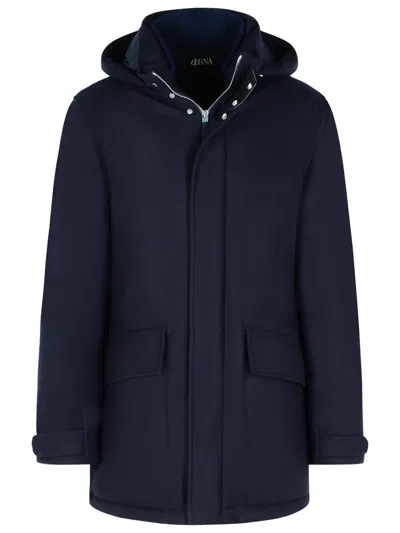 Zegna Long-sleeved Coat In Blue