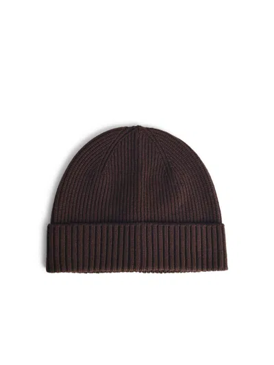 Seven Gauge Ribbed Fine Knit Beanie In Brown