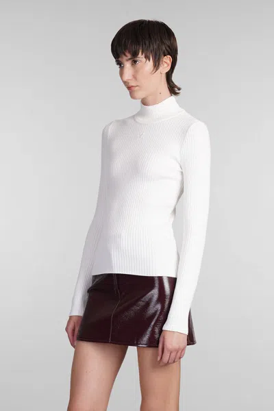 Courrèges Mockneck Rib Knit Sweater In White
