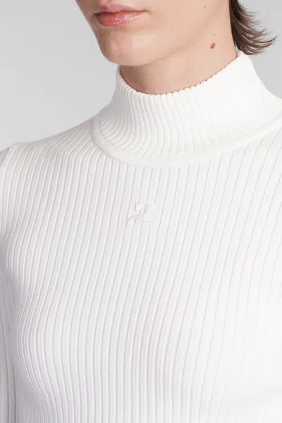 Courrèges Mockneck Rib Knit Sweater In White