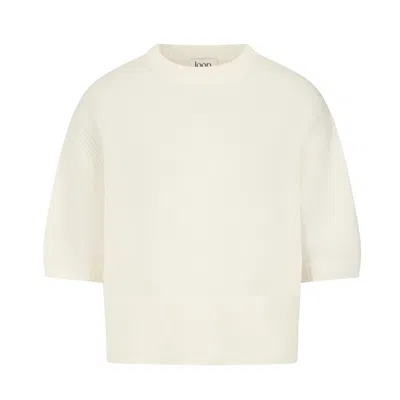 Loop Cashmere Women's Neutrals / White Ribbed Detail Lofty Cashmere Short-sleeved Sweater In Snow White
