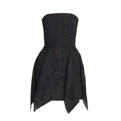 Mirimalist Women's Black Strapless Shiny Tweed Dress In Blue