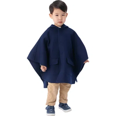 Gobi Mongolian Cashmere Kids Hooded Cashmere Poncho In Blue