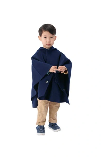 Gobi Mongolian Cashmere Kids Hooded Cashmere Poncho In Blue
