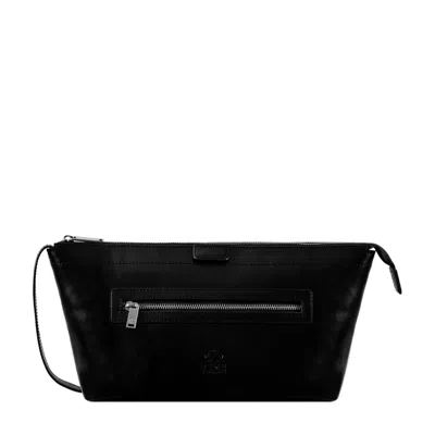 Time Resistance Black Leather Cosmetic Bag Dopp Kit - Ragtime In Black