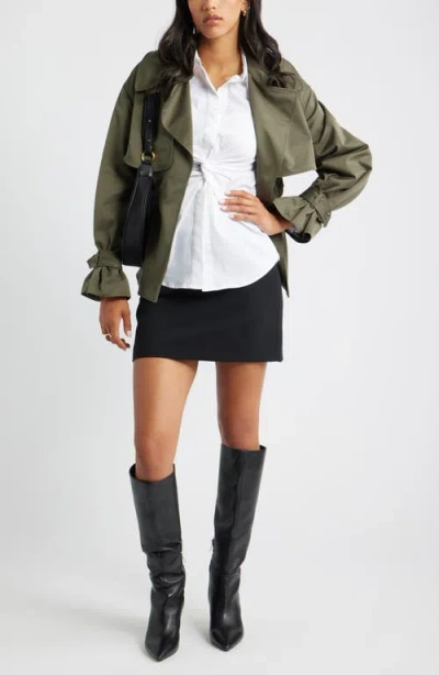 Open Edit Twist Front Stretch Cotton Blend Button-up Shirt In White