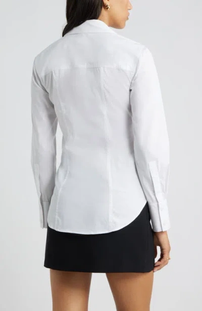 Open Edit Twist Front Stretch Cotton Blend Button-up Shirt In White