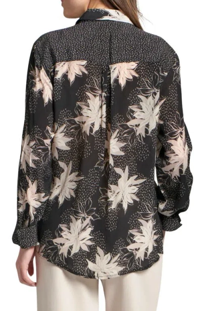 Apny Abstract Print Roll Tab Sleeve Chiffon Button-up Shirt In Multi