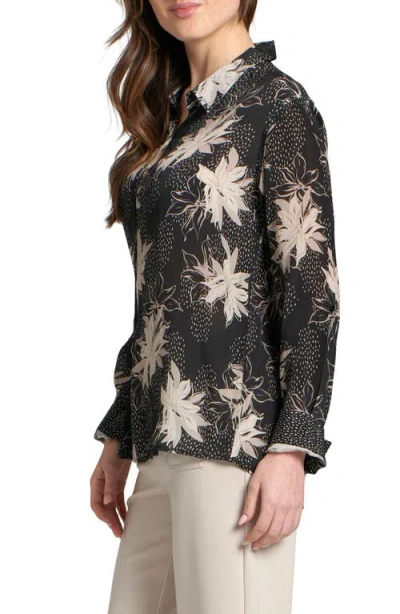 Apny Abstract Print Roll Tab Sleeve Chiffon Button-up Shirt In Multi