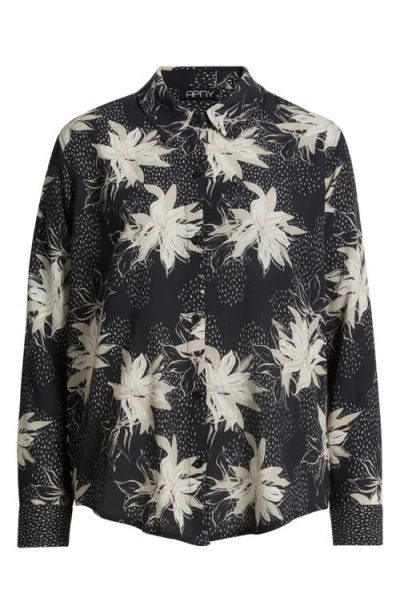 Apny Abstract Print Roll Tab Sleeve Chiffon Button-up Shirt In Multi