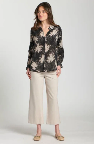 Apny Abstract Print Roll Tab Sleeve Chiffon Button-up Shirt In Multi