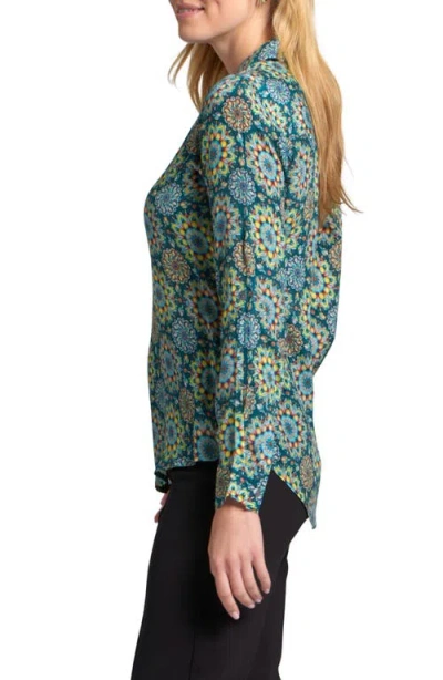 Apny Abstract Print Roll Tab Sleeve Chiffon Button-up Shirt In Multi
