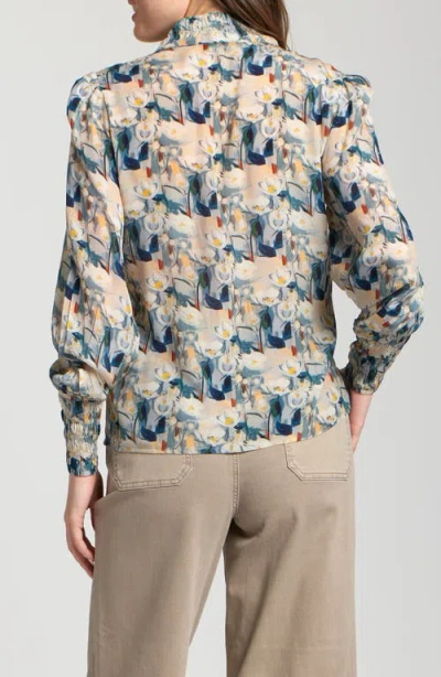 Apny Puff Shoulder Button Front Top In Multi