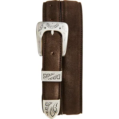 Drake's Suede Western Belt In Brown