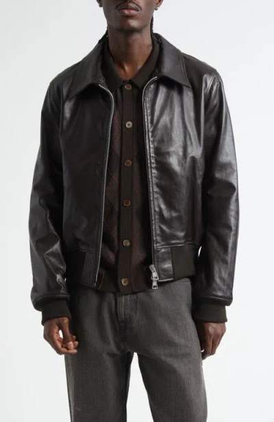 Our Legacy Pharos Leather Bomber Jacket With Removable Genuine Shearling Collar In Black