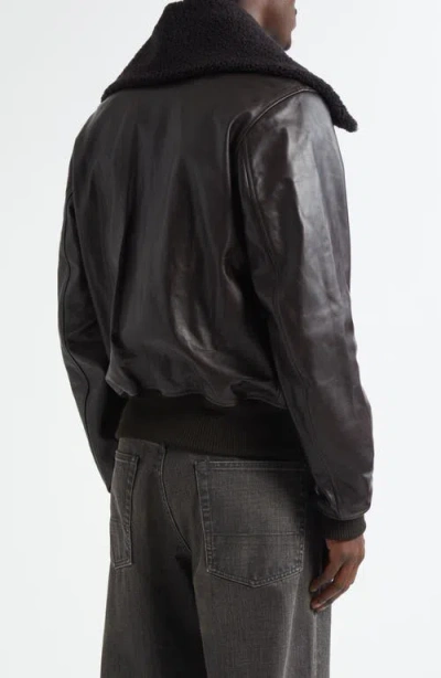 Our Legacy Pharos Leather Bomber Jacket With Removable Genuine Shearling Collar In Black
