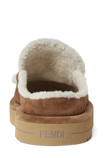 Fendi Women Beige Mules With Logo Lettering On The Rear And Ff Buckle In Suede Woman In Brown