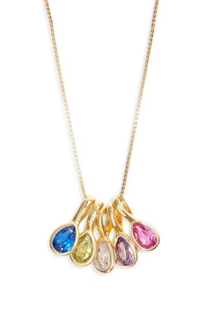 Set & Stones Multi Birthstone Teardrop Charm Necklace In Gold