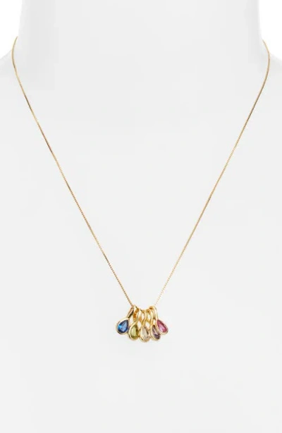 Set & Stones Multi Birthstone Teardrop Charm Necklace In Gold
