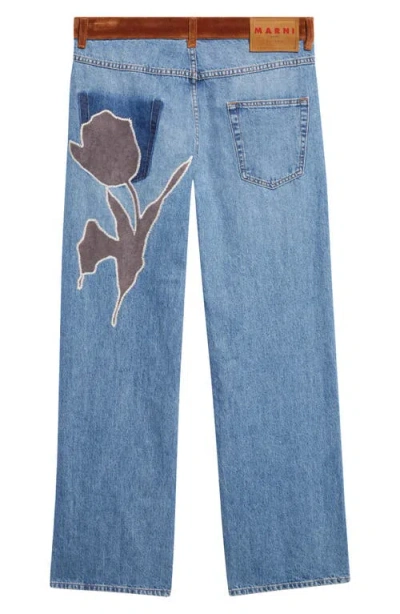 Marni Patchwork Wide Leg Jeans In Blue