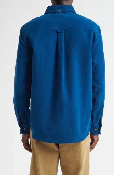 Noah Cotton Moleskin Button-down Shirt In Blue