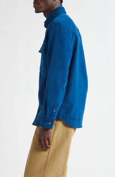 Noah Cotton Moleskin Button-down Shirt In Blue