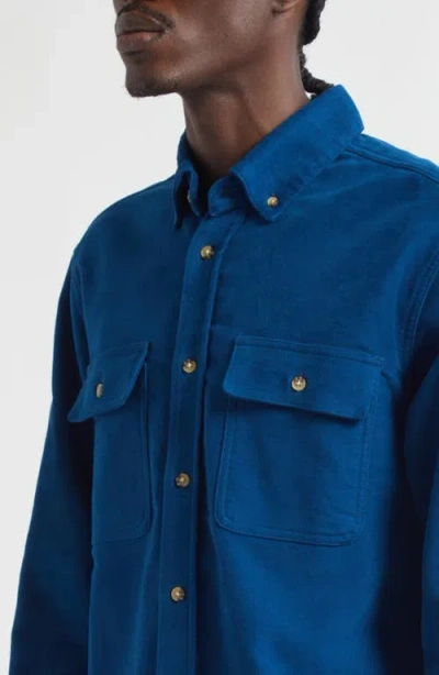 Noah Cotton Moleskin Button-down Shirt In Blue