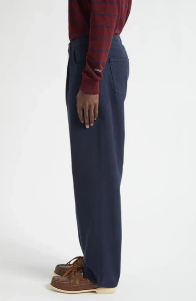 Noah Brushed Back Pleated Organic Cotton Jeans In Blue