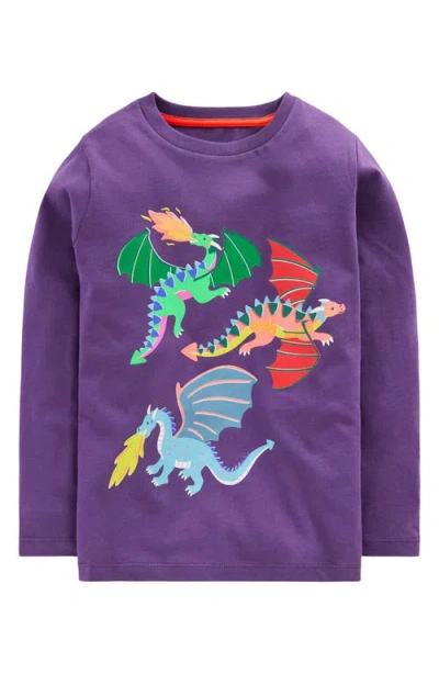 Mini Boden Kids' Dragon Long Sleeve Cotton Graphic T-shirt In Purple