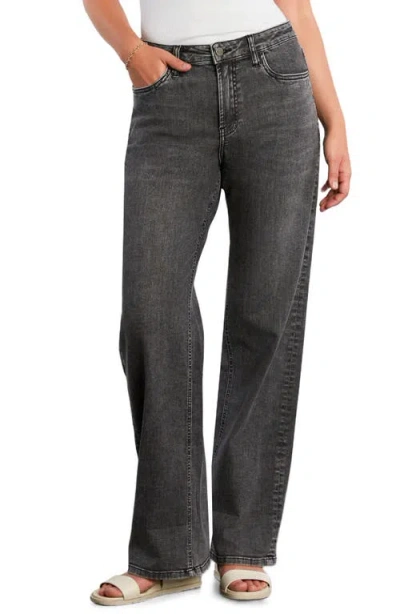 Hint Of Blu High Waist Cuff Wide Leg Jeans In Gray