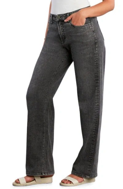 Hint Of Blu High Waist Cuff Wide Leg Jeans In Gray