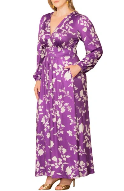 Kiyonna Kelsey Long Sleeve Maxi Dress In Purple