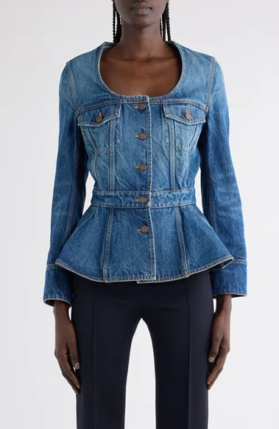 Chloé Denim Ruffled Equestrian Jacket In Blue