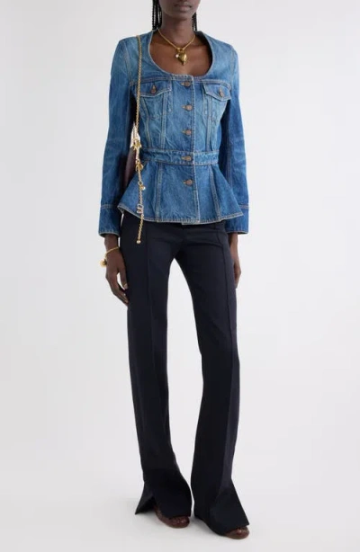 Chloé Denim Ruffled Equestrian Jacket In Blue
