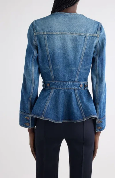 Chloé Denim Ruffled Equestrian Jacket In Blue