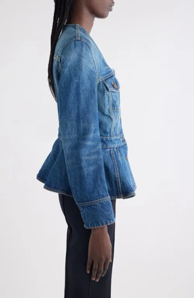 Chloé Denim Ruffled Equestrian Jacket In Blue