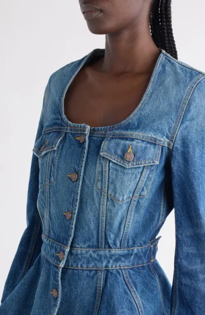 Chloé Denim Ruffled Equestrian Jacket In Blue